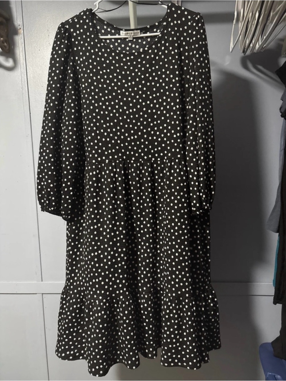 Sandra Darren Black and White Polka Dot Midi Dress